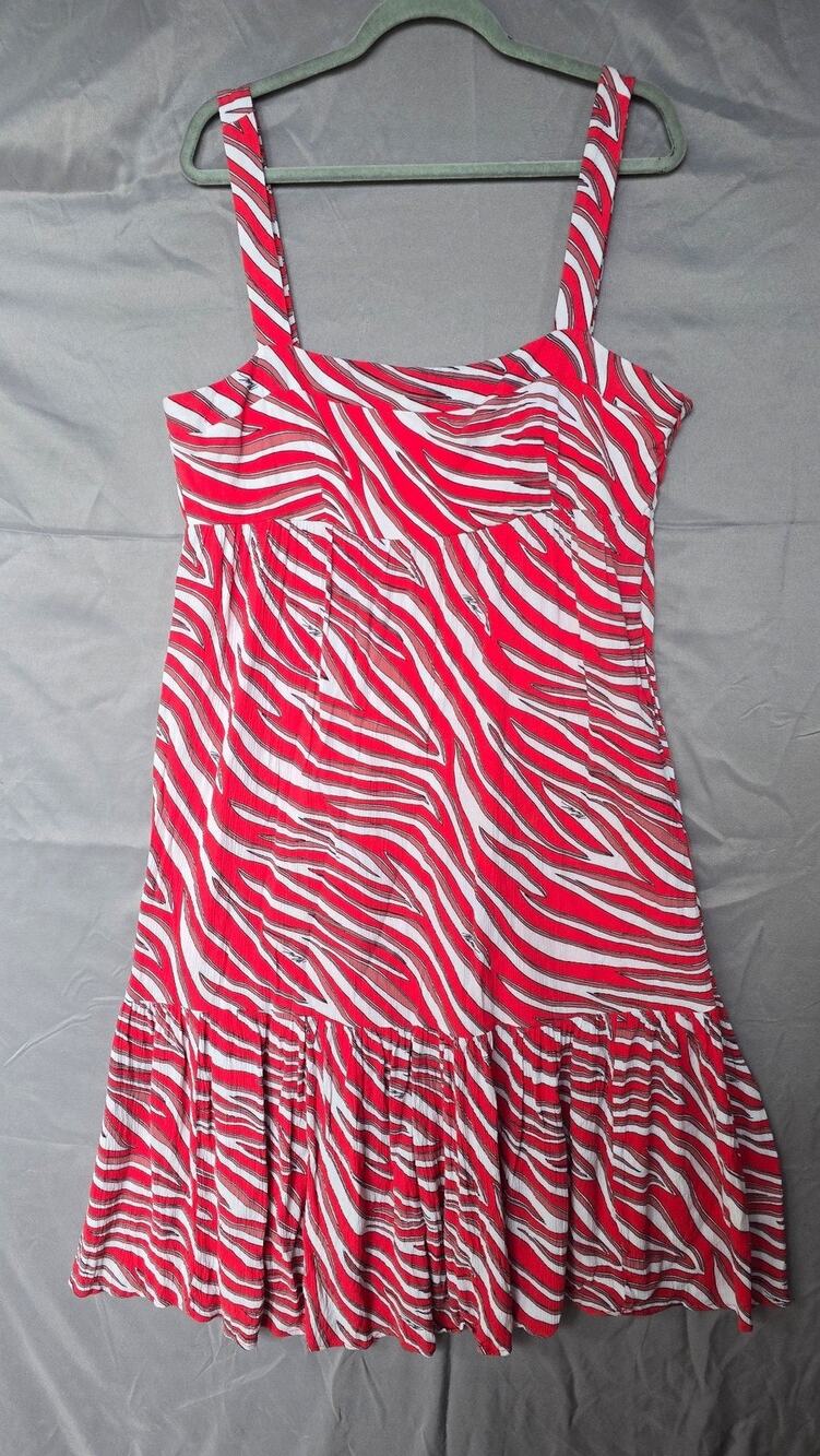 MICHAEL Michael Kors Dress Womens XL Red Stripe Square Neck Ruffle Sundress Logo